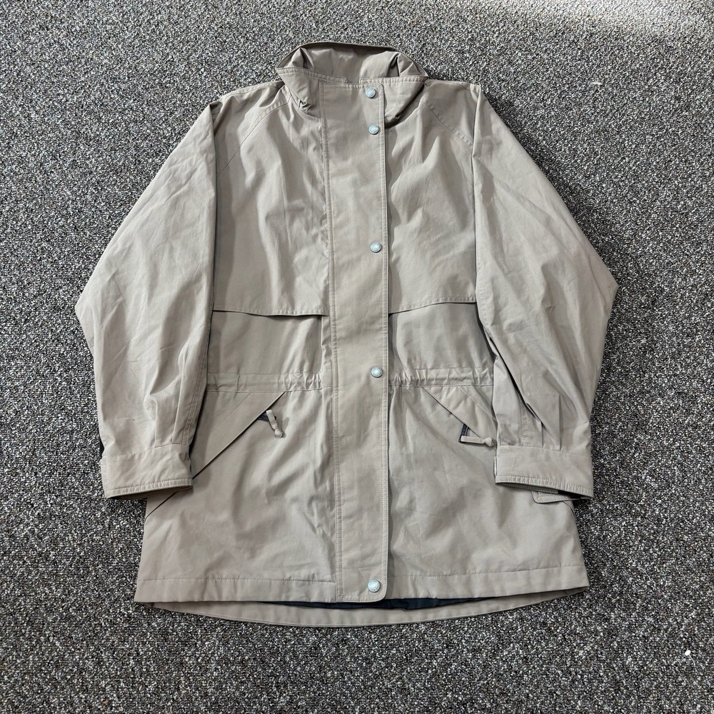 Vintage Eddie Bauer Tan Zip Up Jacket 1990s Button Parka Utility Size Medium
